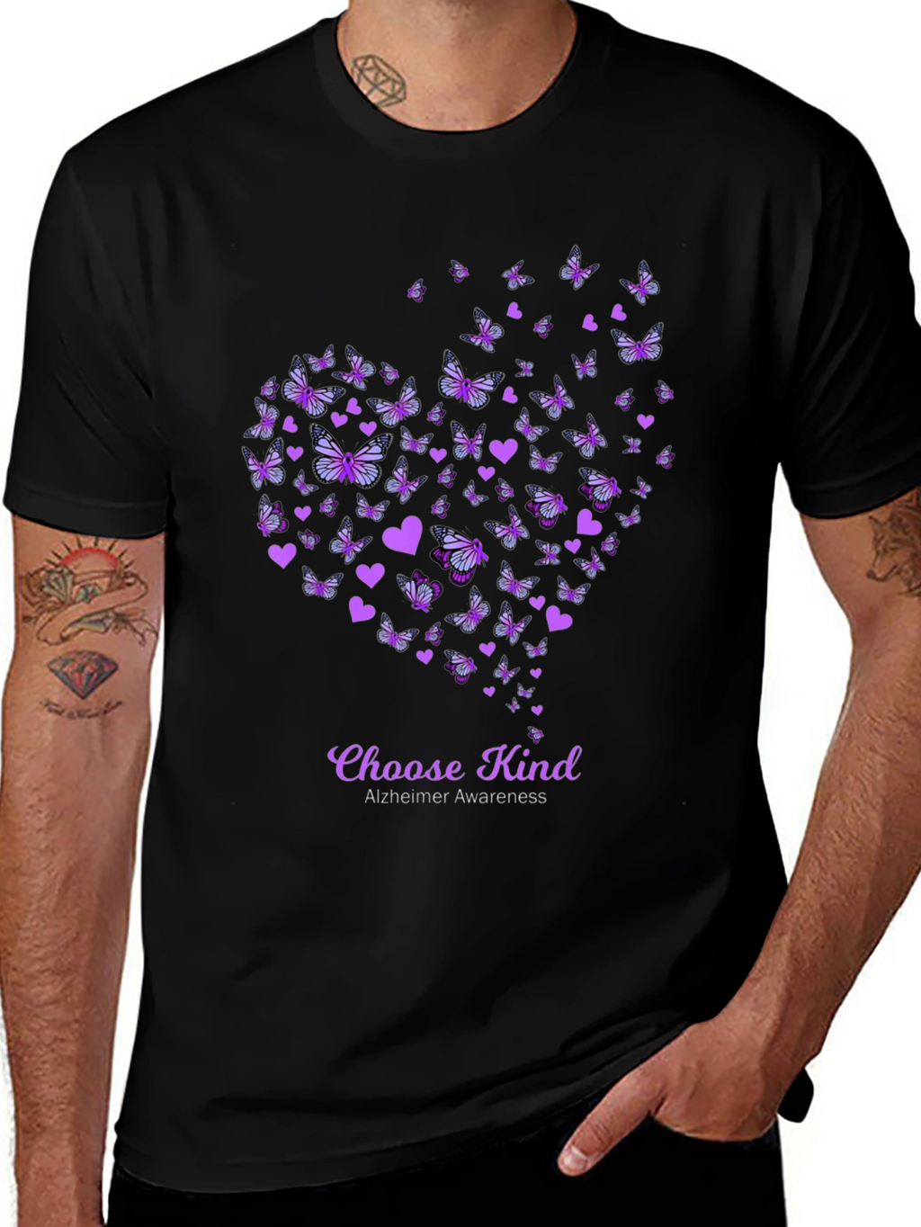 Choose Kind Alzheimers Awareness Butterfly Heart T-Shirt