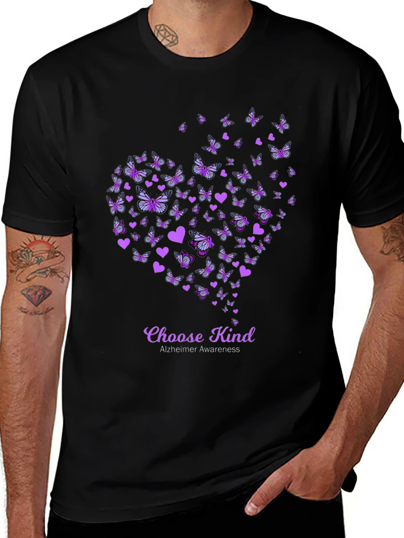 Choose Kind Alzheimers Awareness Butterfly Heart T-Shirt