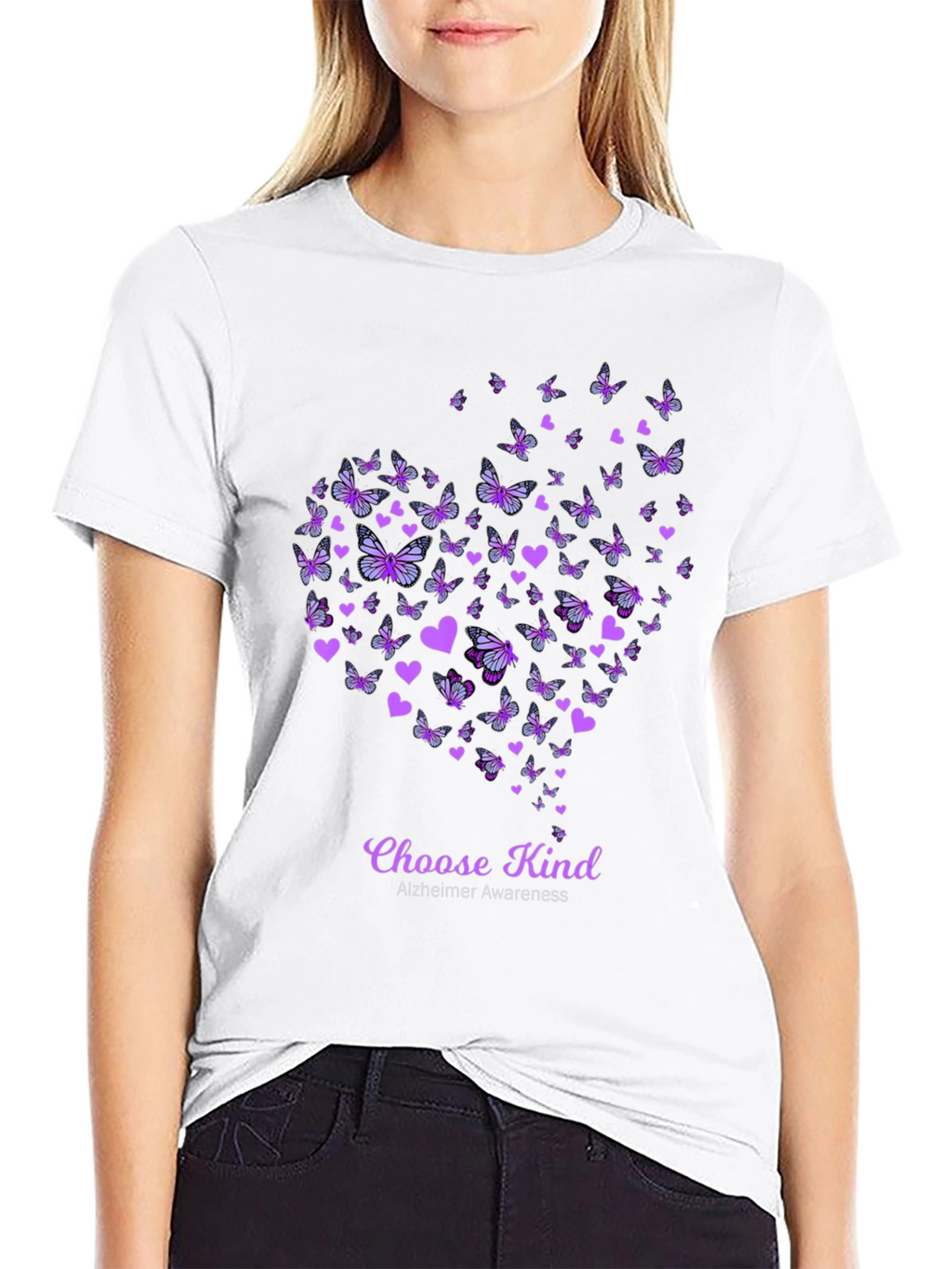 Choose Kind Alzheimers Awareness Butterfly Heart T-Shirt