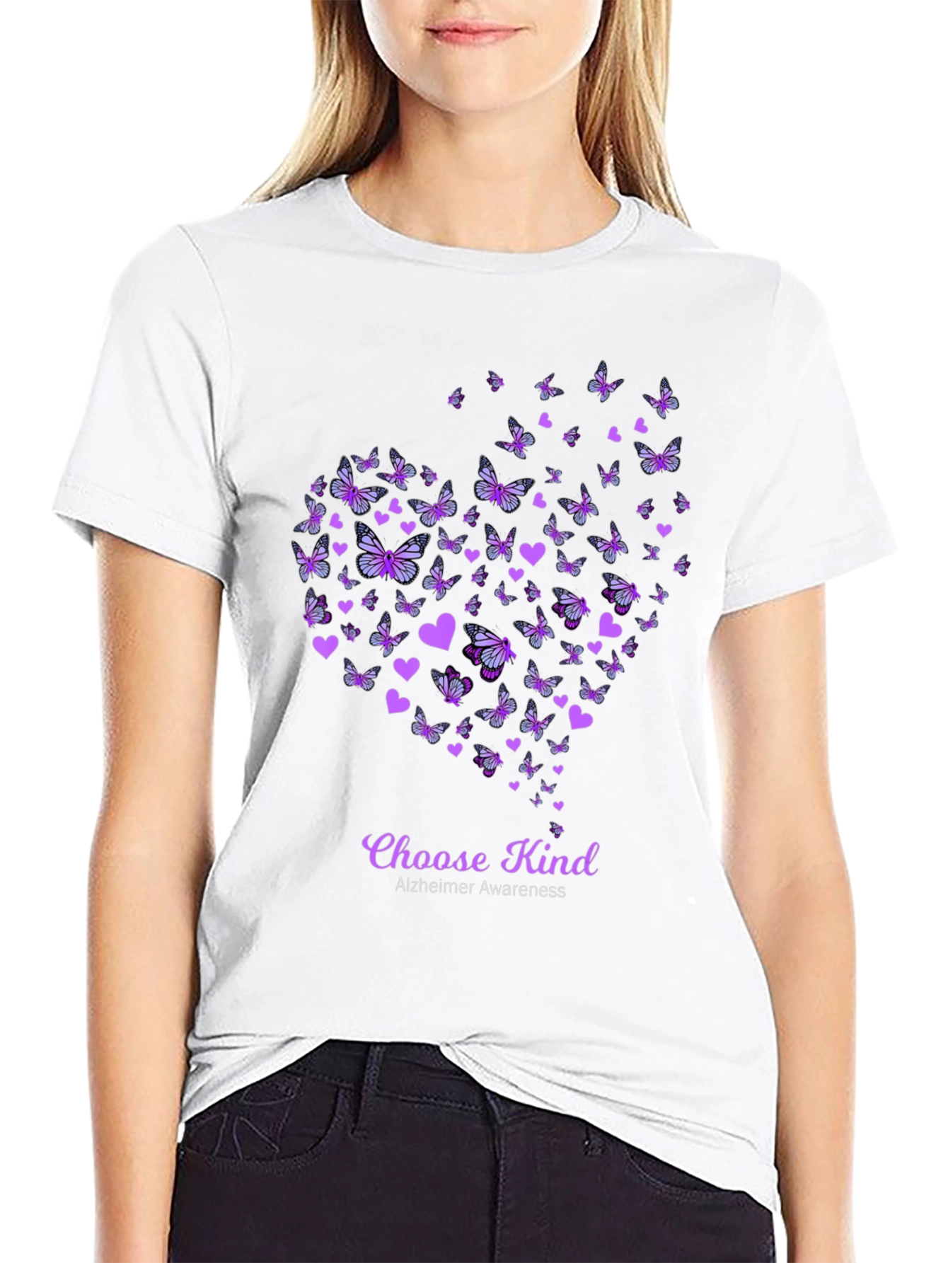 Choose Kind Alzheimers Awareness Butterfly Heart T-Shirt