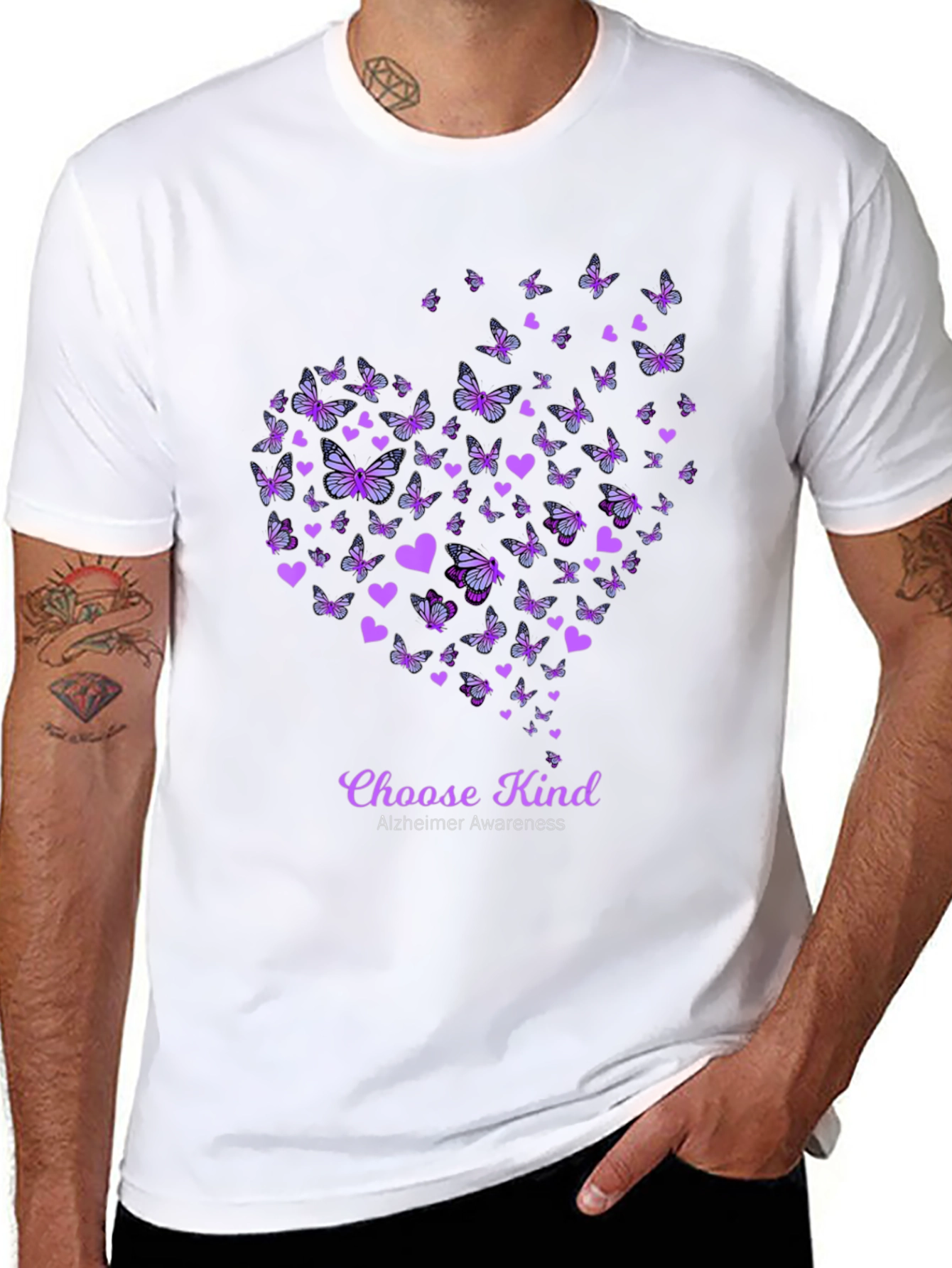 Choose Kind Alzheimers Awareness Butterfly Heart T-Shirt