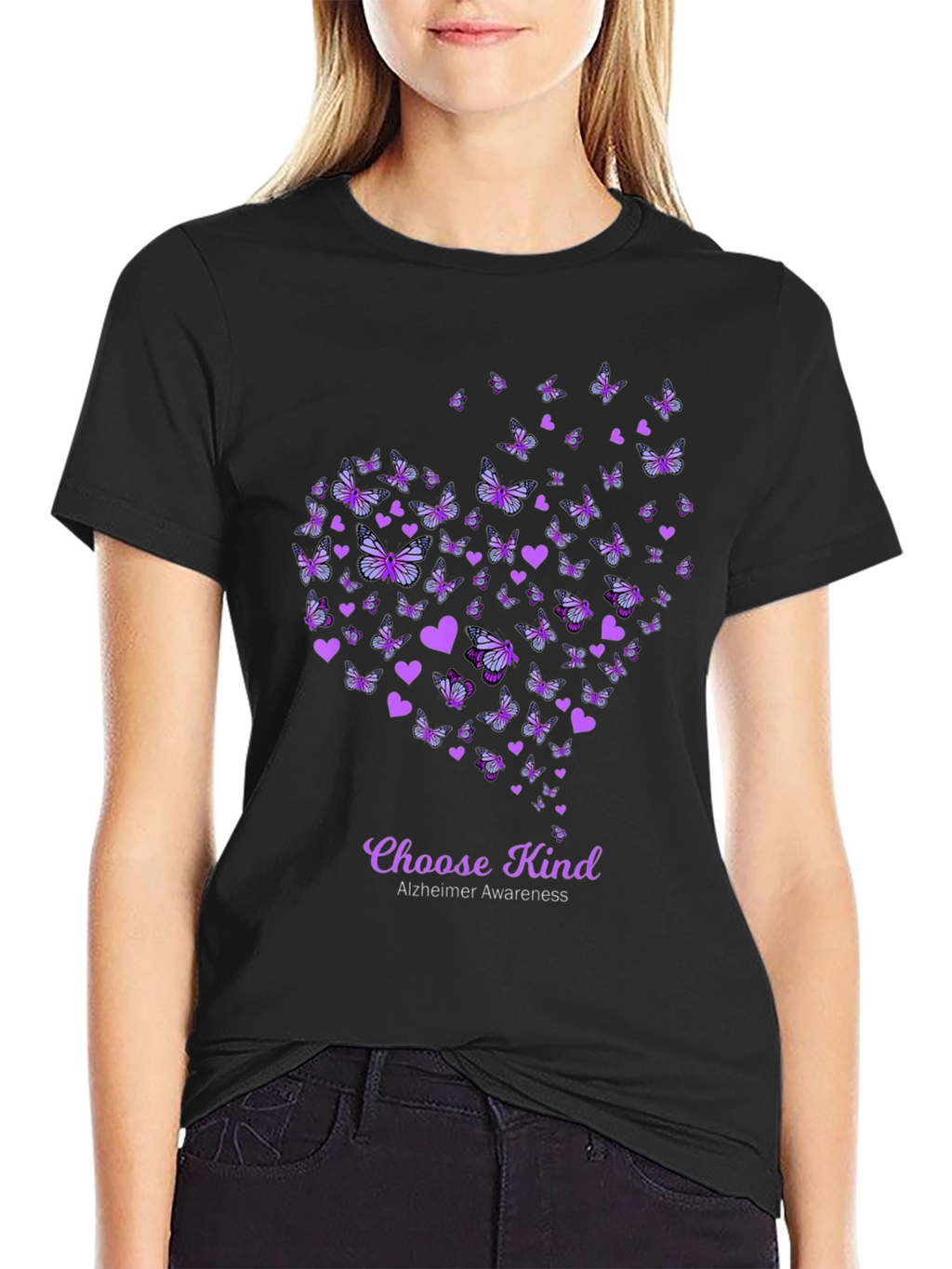 Choose Kind Alzheimers Awareness Butterfly Heart T-Shirt