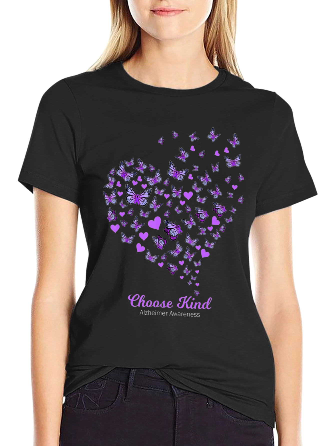 Choose Kind Alzheimers Awareness Butterfly Heart T-Shirt