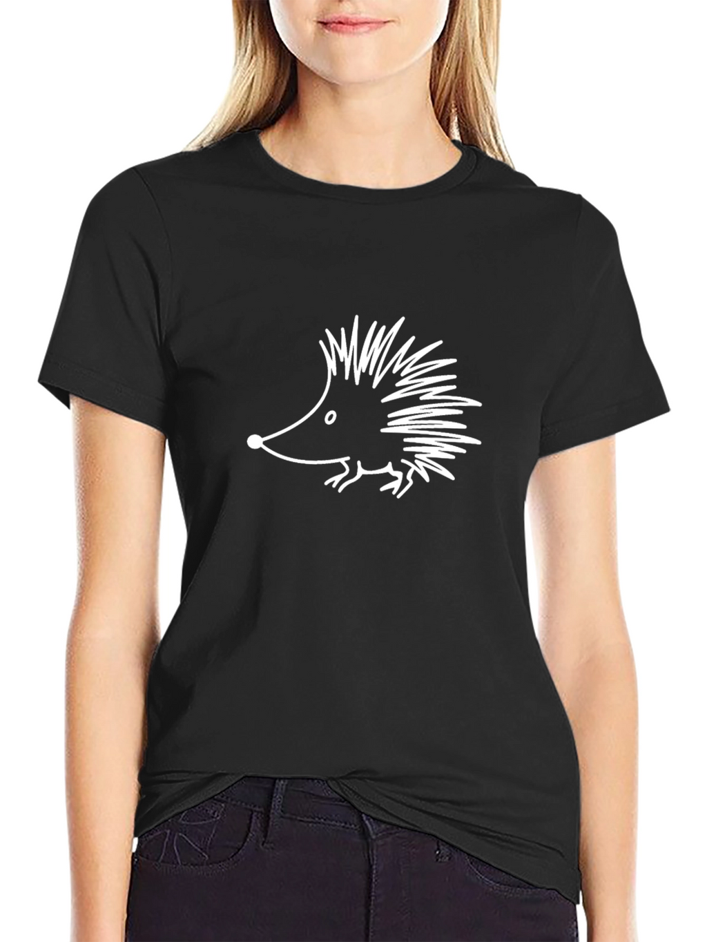 Cute Hedgehog Graphic Tee - Black Cotton Comfort