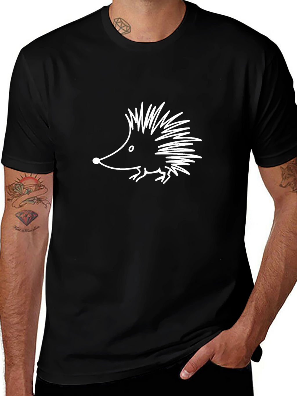 Cute Hedgehog Graphic Tee - Black Cotton Comfort