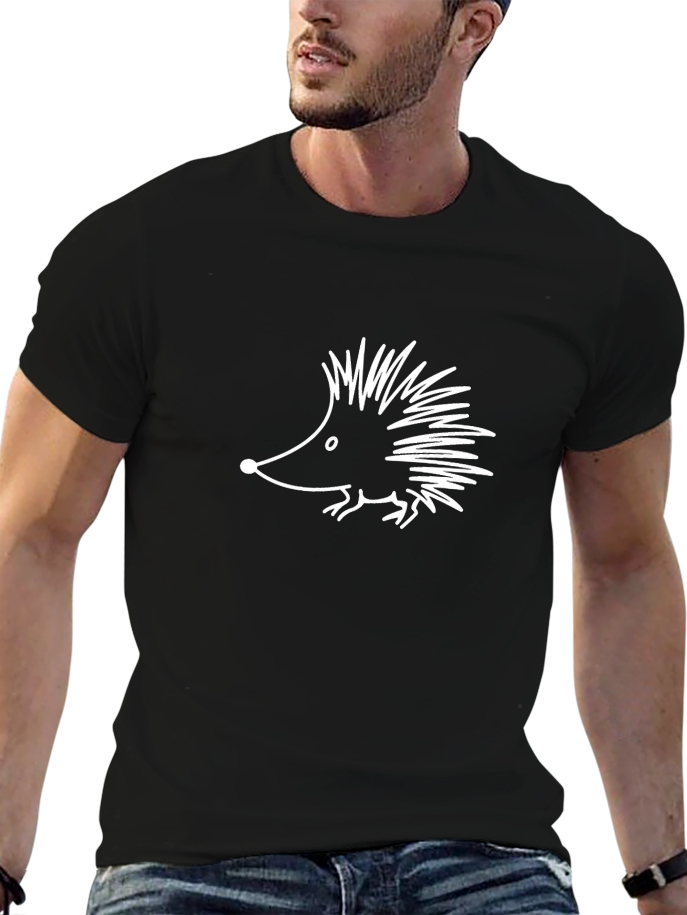 Cute Hedgehog Graphic Tee - Black Cotton Comfort