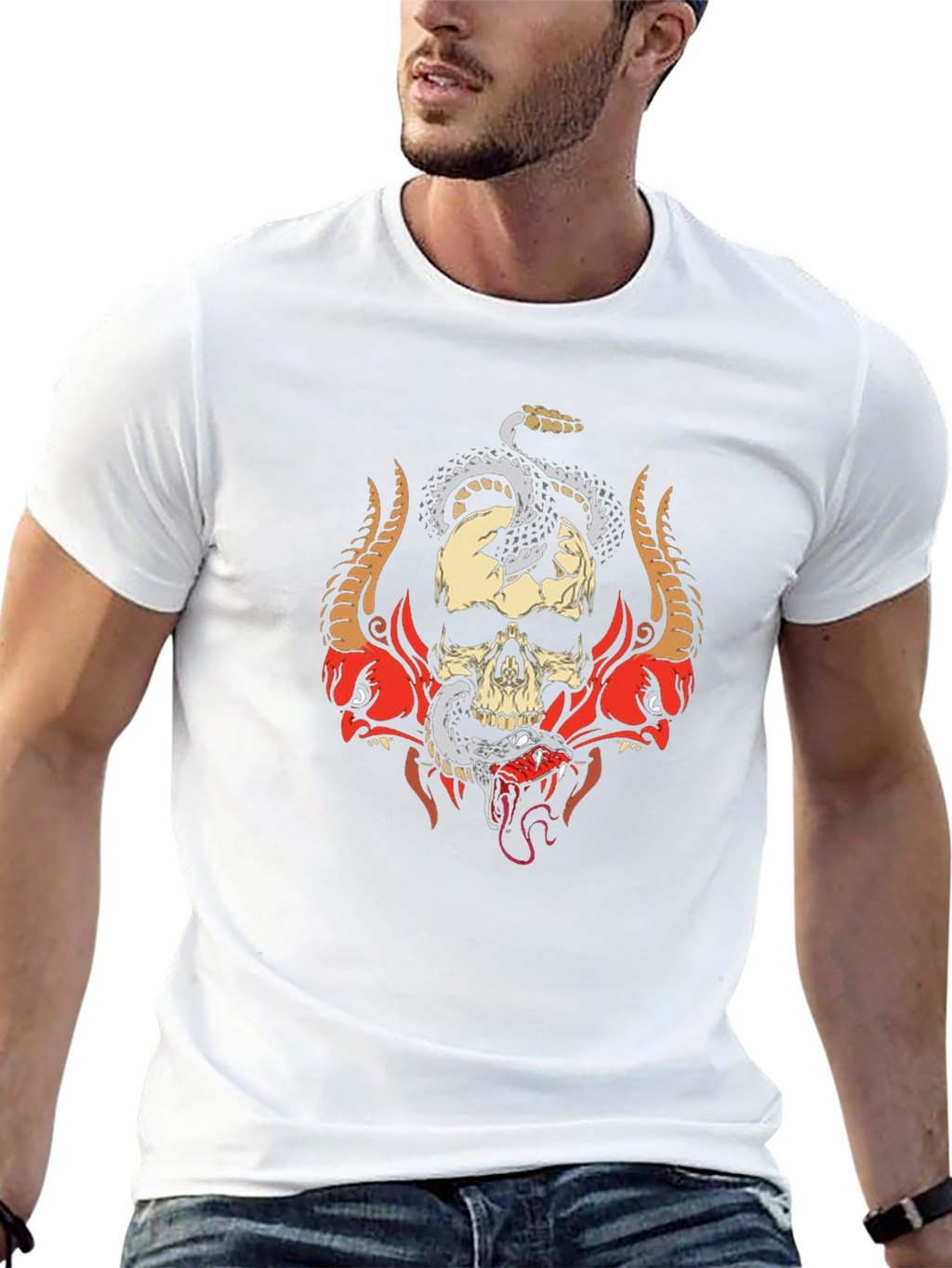 Skull & Snake Graphic Tee - Edgy Style