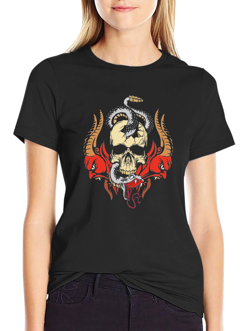 Skull & Snake Graphic Tee - Edgy Style