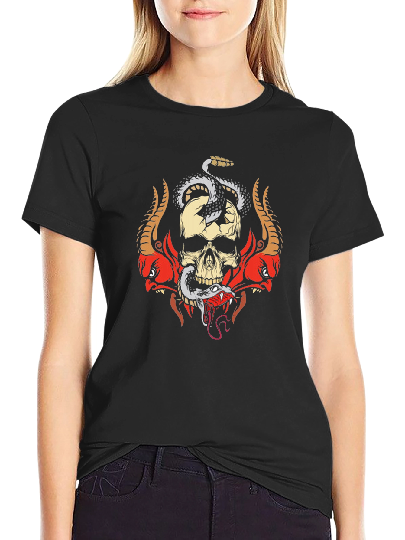 Skull & Snake Graphic Tee - Edgy Style