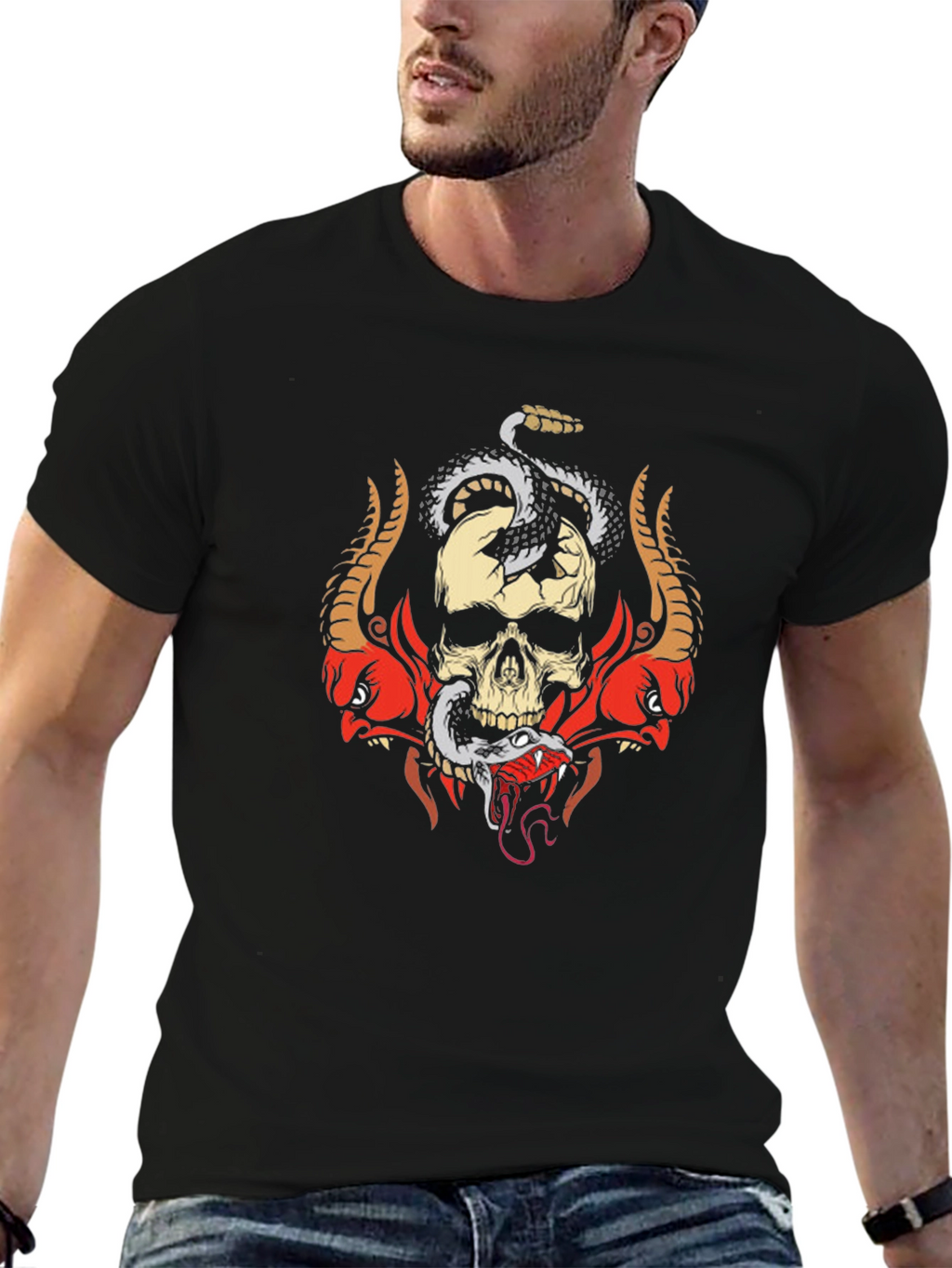Skull & Snake Graphic Tee - Edgy Style