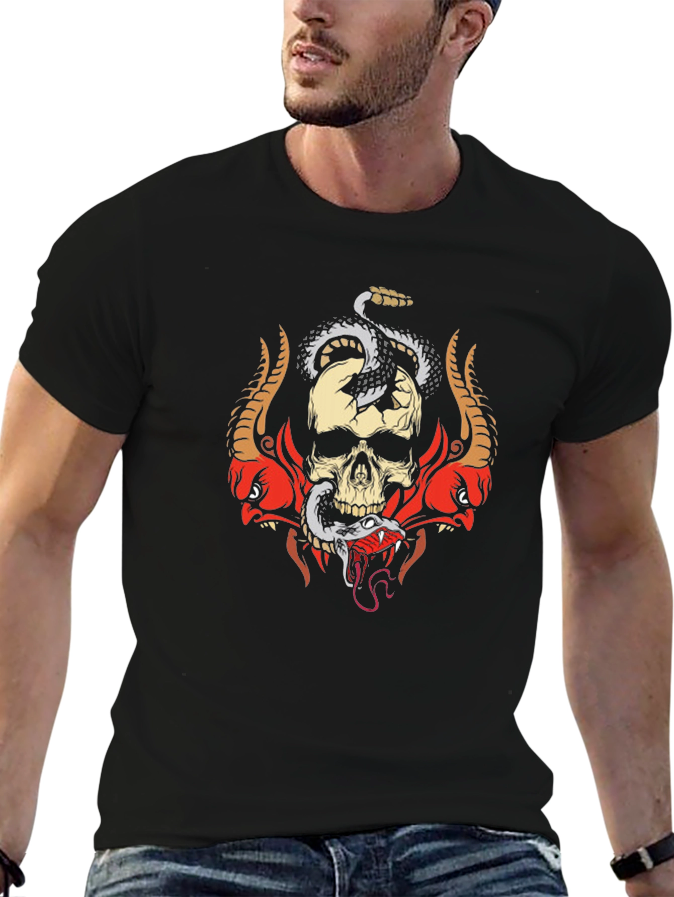 Skull & Snake Graphic Tee - Edgy Style