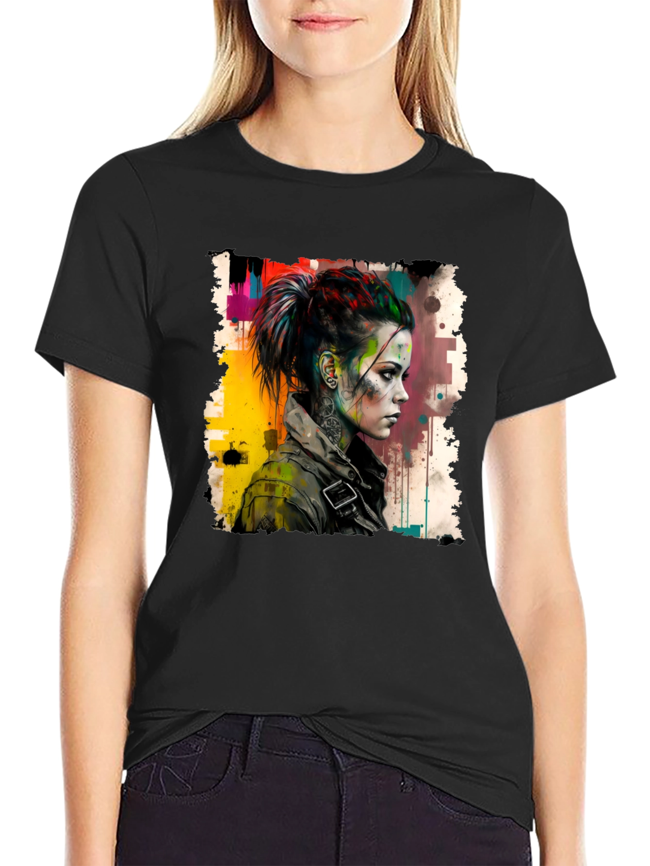 Edgy Watercolor Woman Graphic Tee