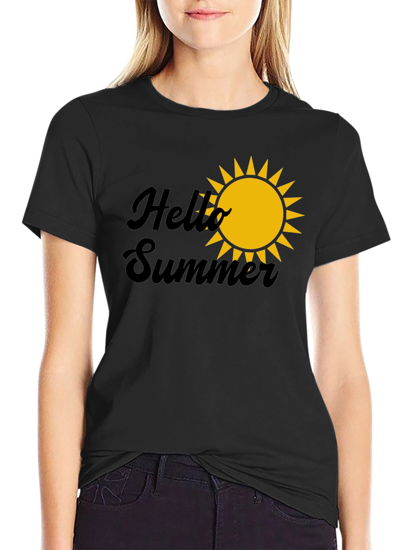 Hello Summer Graphic Tee - Black Cotton T-Shirt