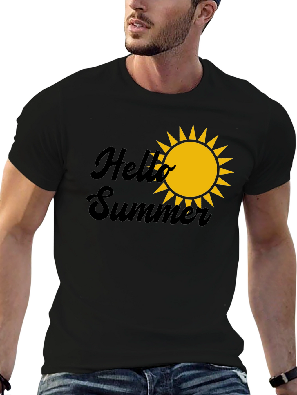 Hello Summer Graphic Tee - Black Cotton T-Shirt