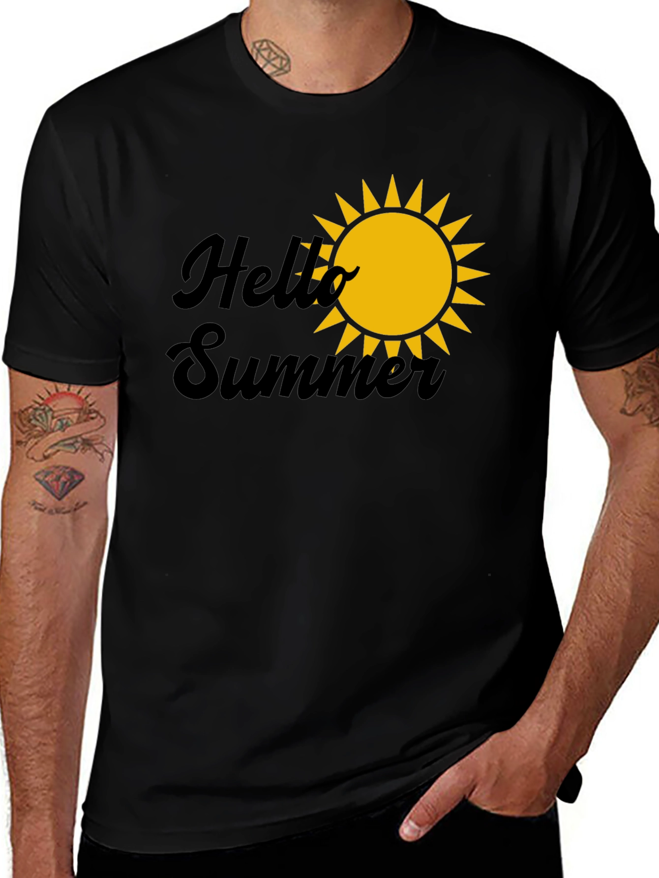 Hello Summer Graphic Tee - Black Cotton T-Shirt