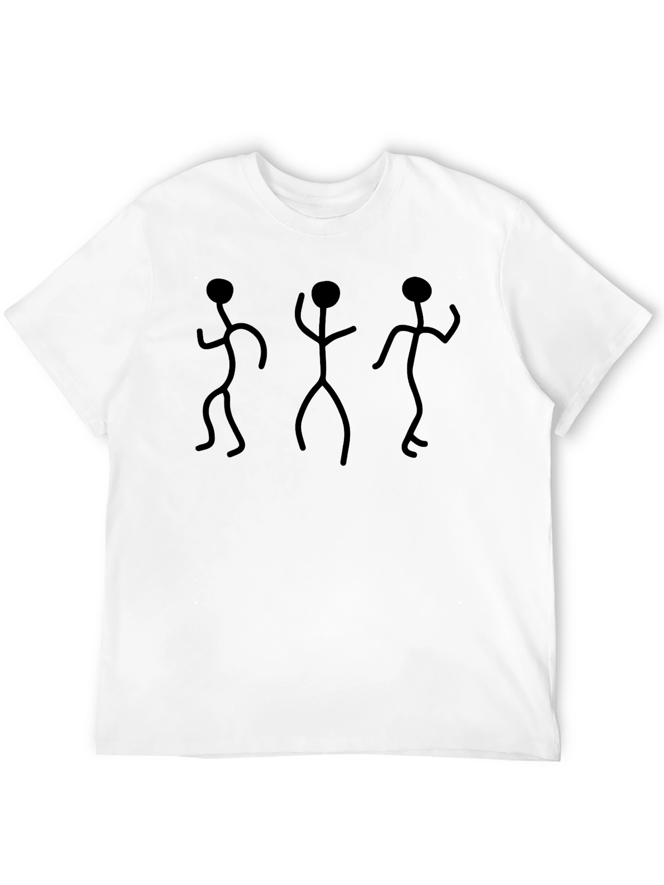 Dancing Stick Figures Graphic Tee - Black Cotton