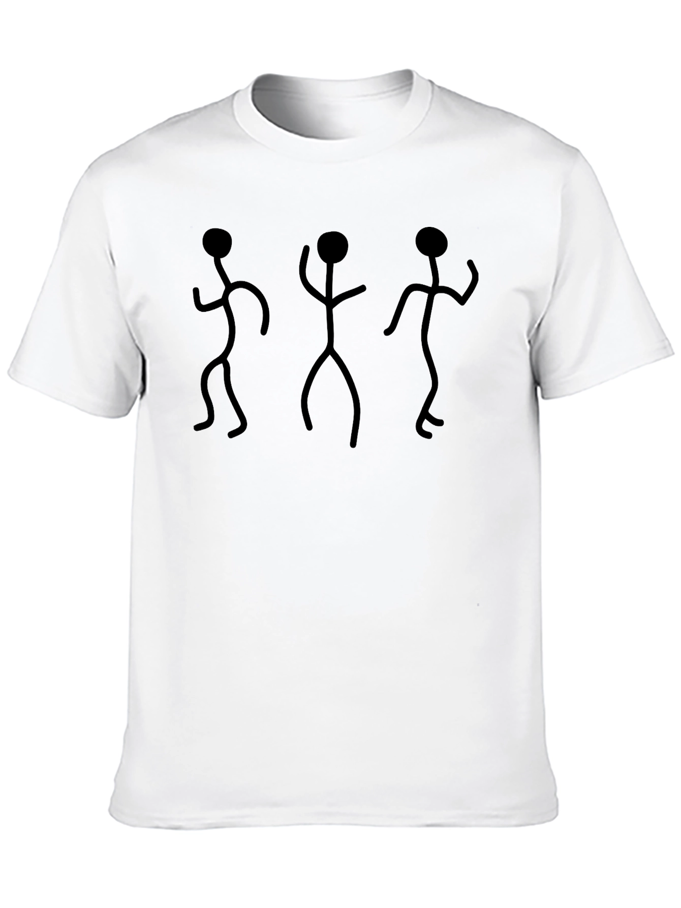 Dancing Stick Figures Graphic Tee - Black Cotton