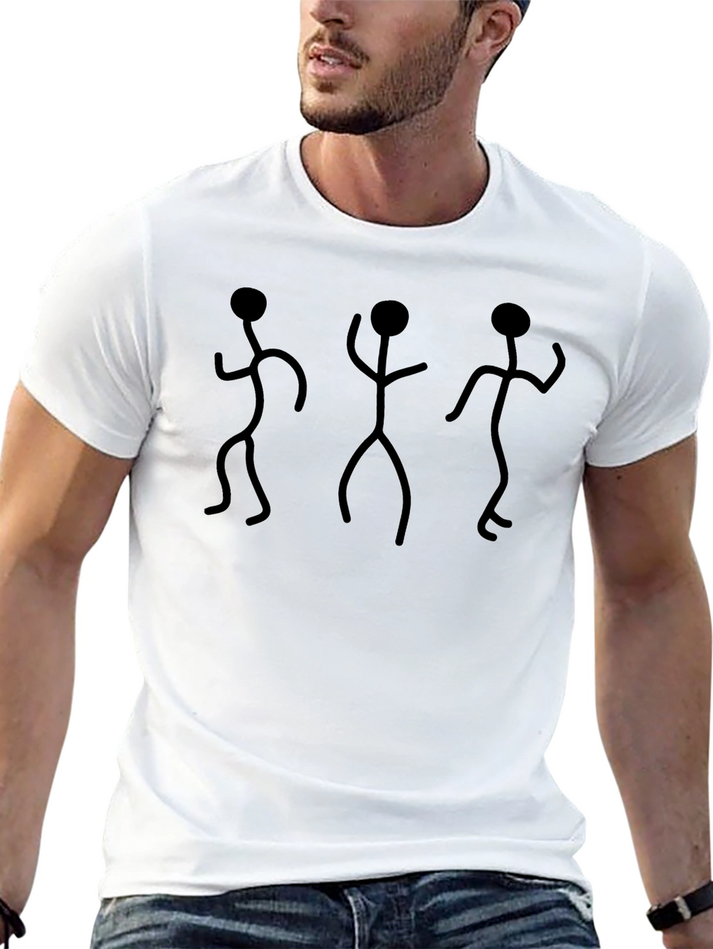 Dancing Stick Figures Graphic Tee - Black Cotton