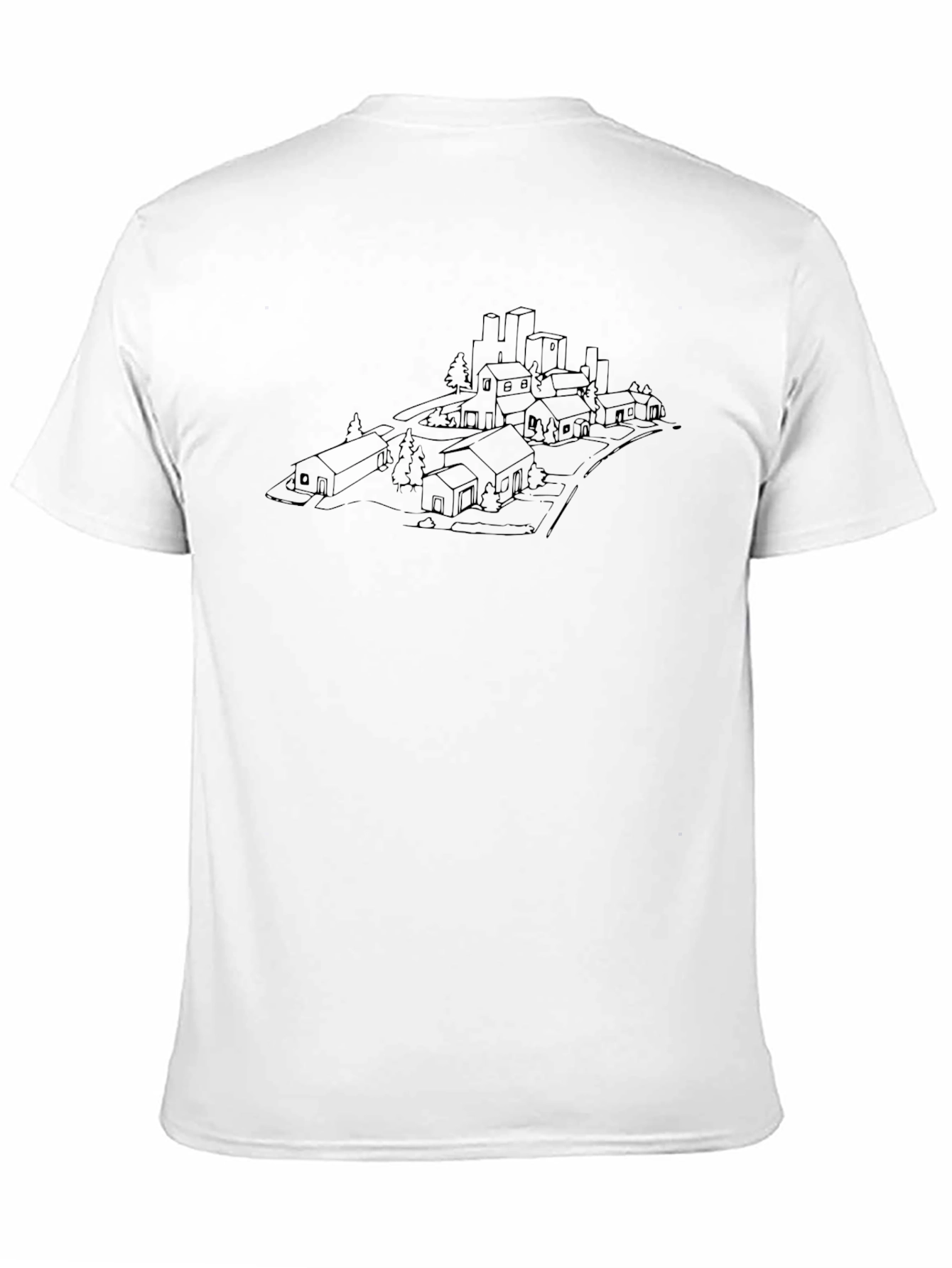 Urban Sketch Black T-Shirt - Cityscape Design