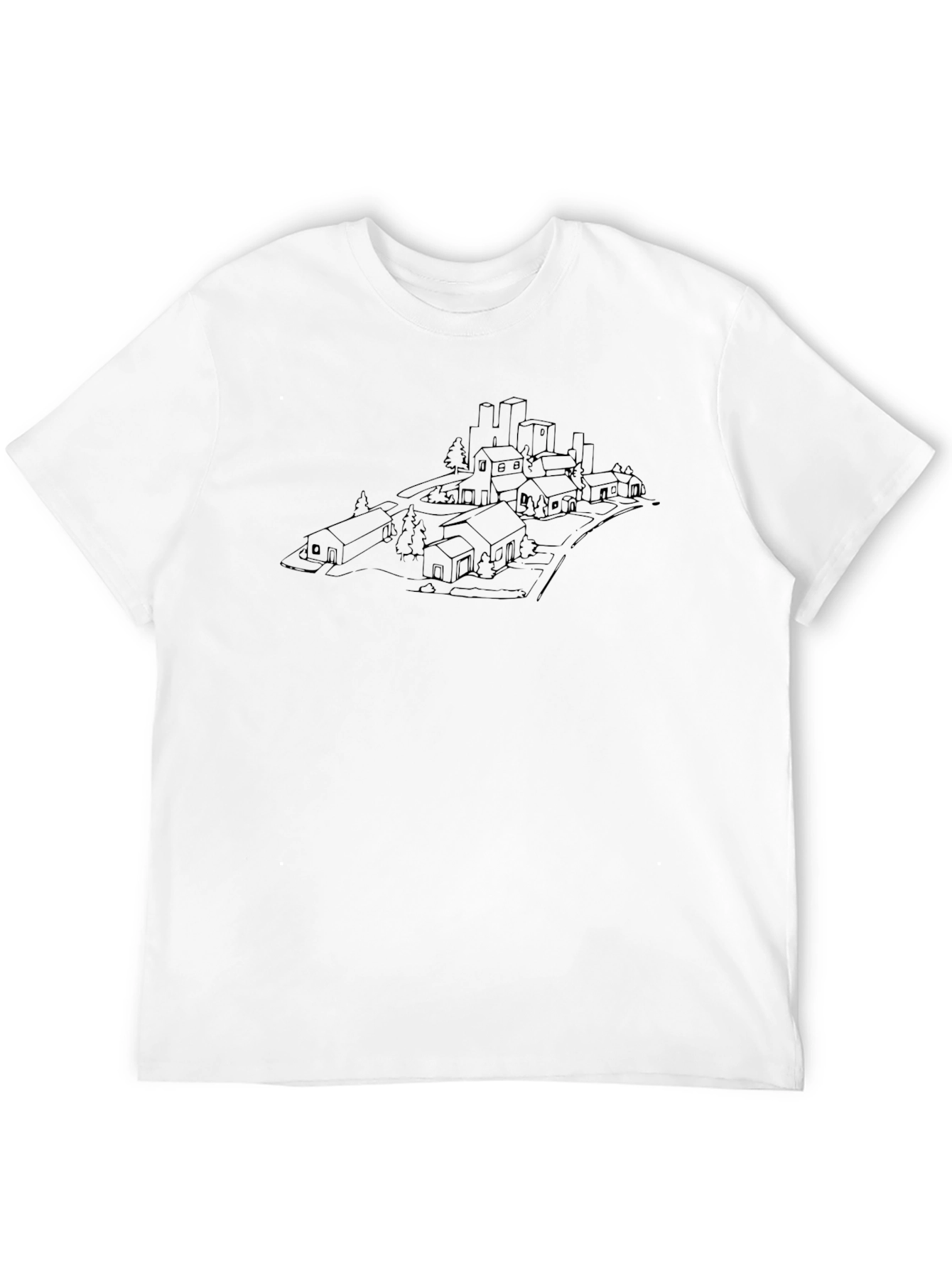 Urban Sketch Black T-Shirt - Cityscape Design