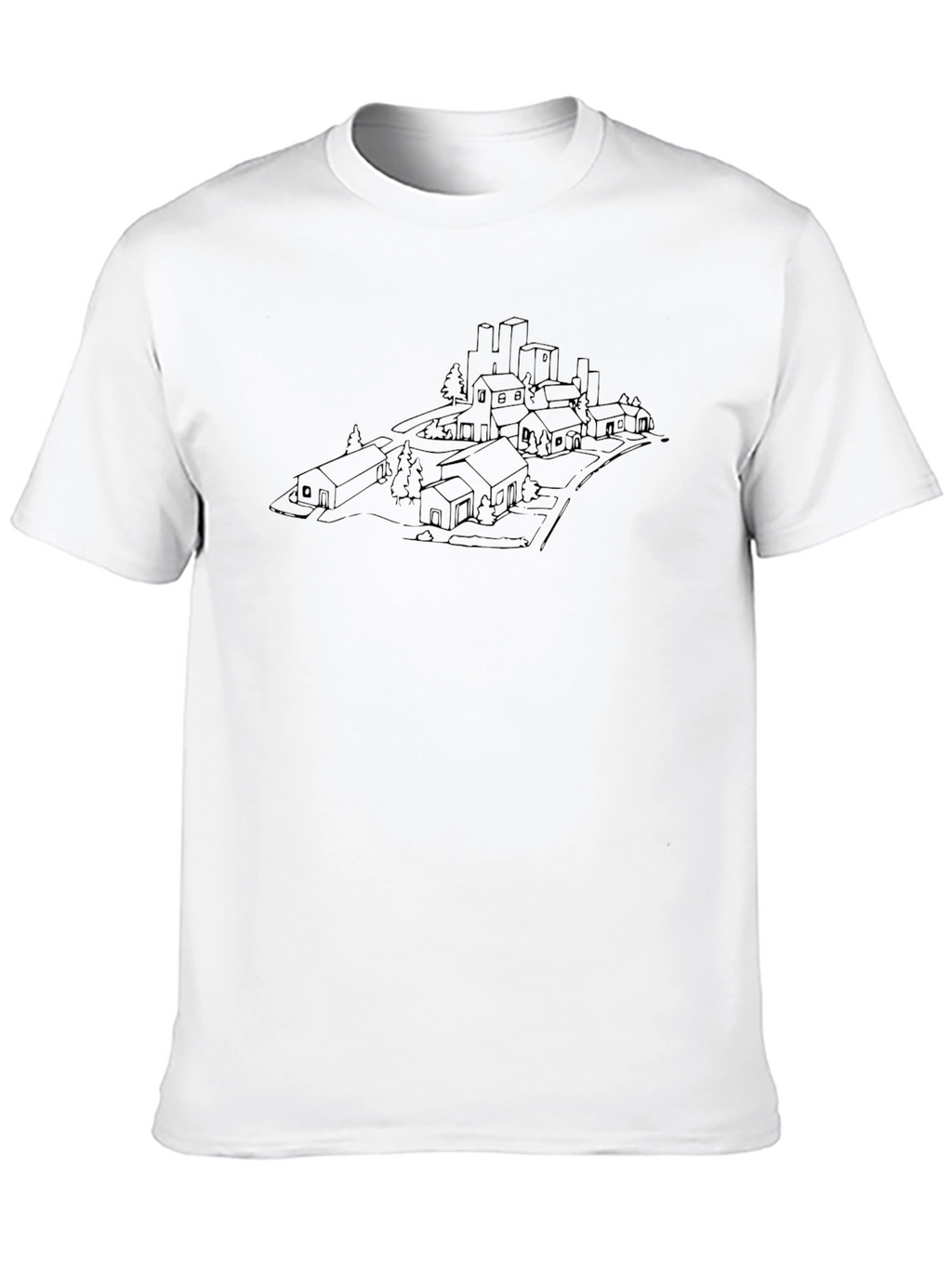 Urban Sketch Black T-Shirt - Cityscape Design