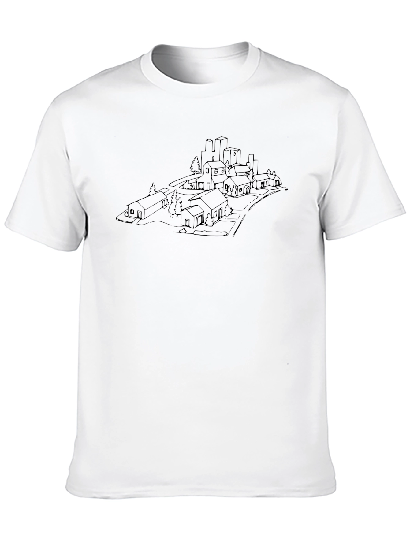 Urban Sketch Black T-Shirt - Cityscape Design
