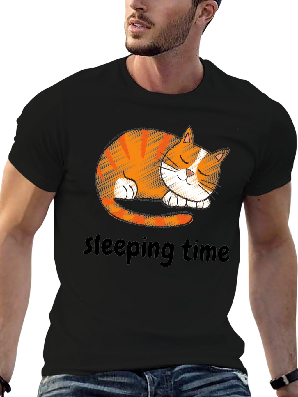 Cute Sleeping Cat Graphic T-Shirt