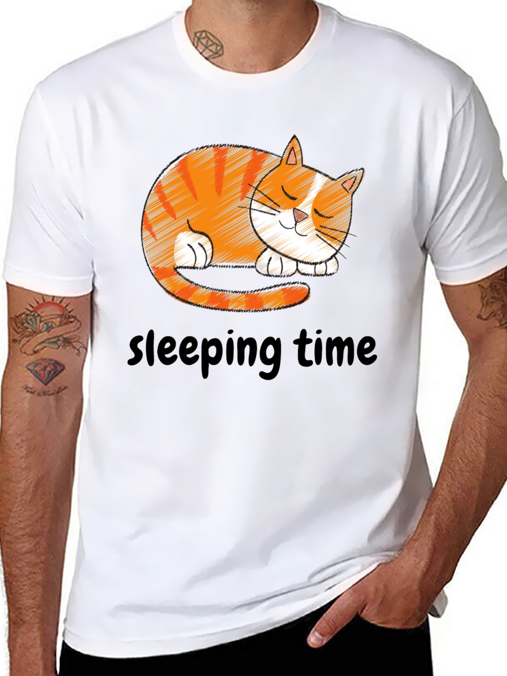 Cute Sleeping Cat Graphic T-Shirt