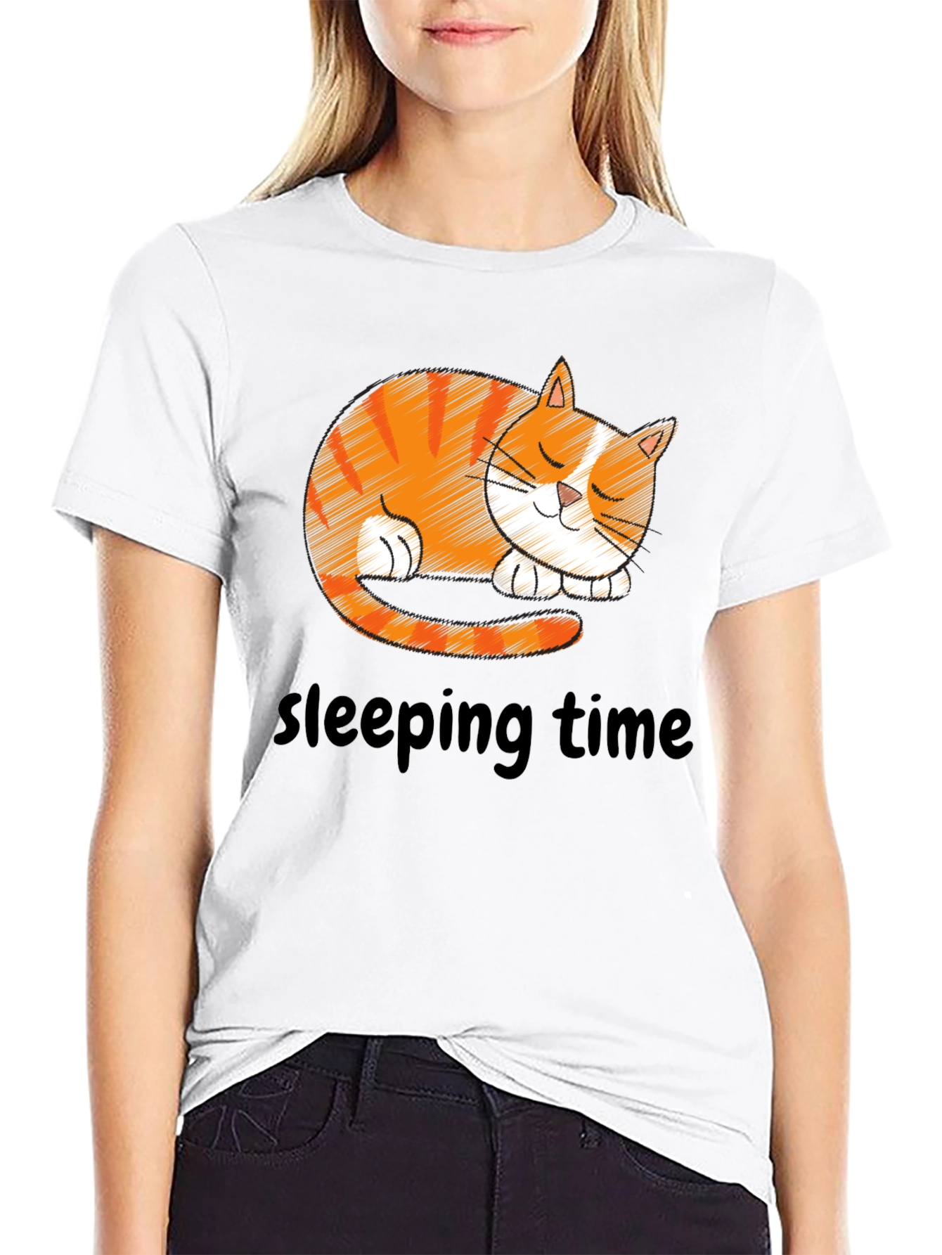 Cute Sleeping Cat Graphic T-Shirt