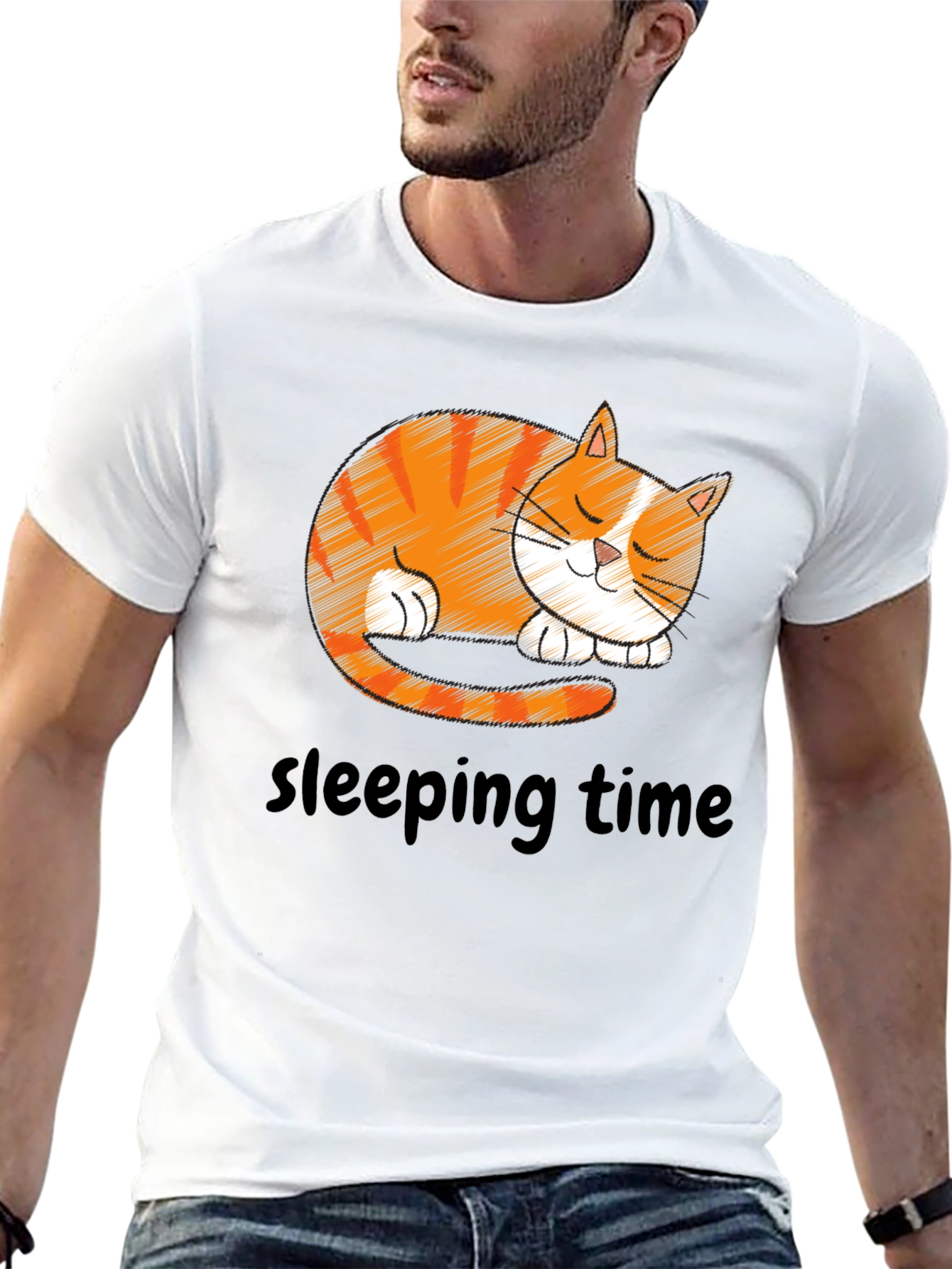 Cute Sleeping Cat Graphic T-Shirt