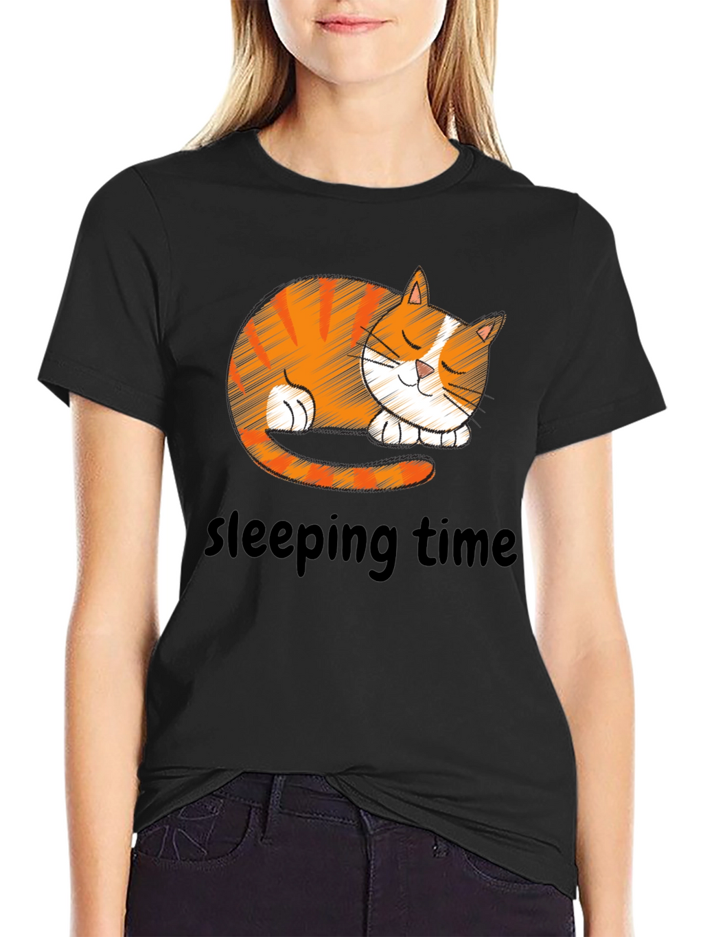 Cute Sleeping Cat Graphic T-Shirt