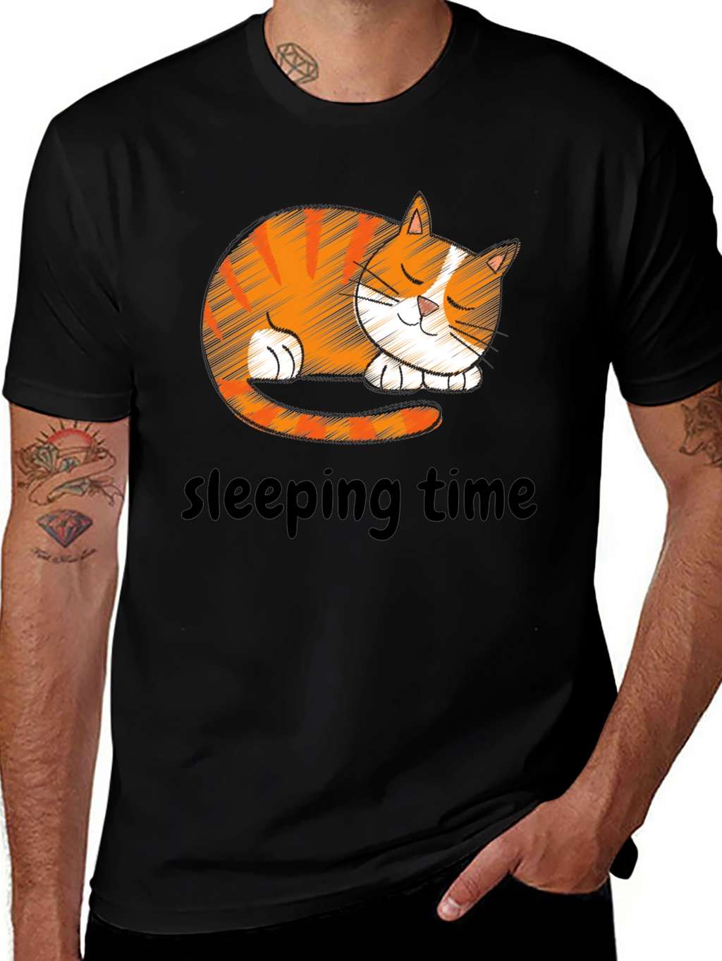 Cute Sleeping Cat Graphic T-Shirt