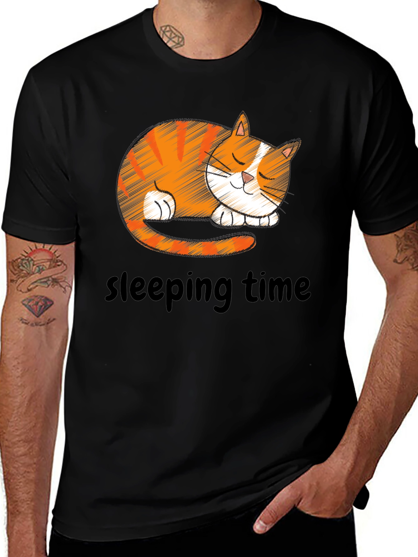 Cute Sleeping Cat Graphic T-Shirt