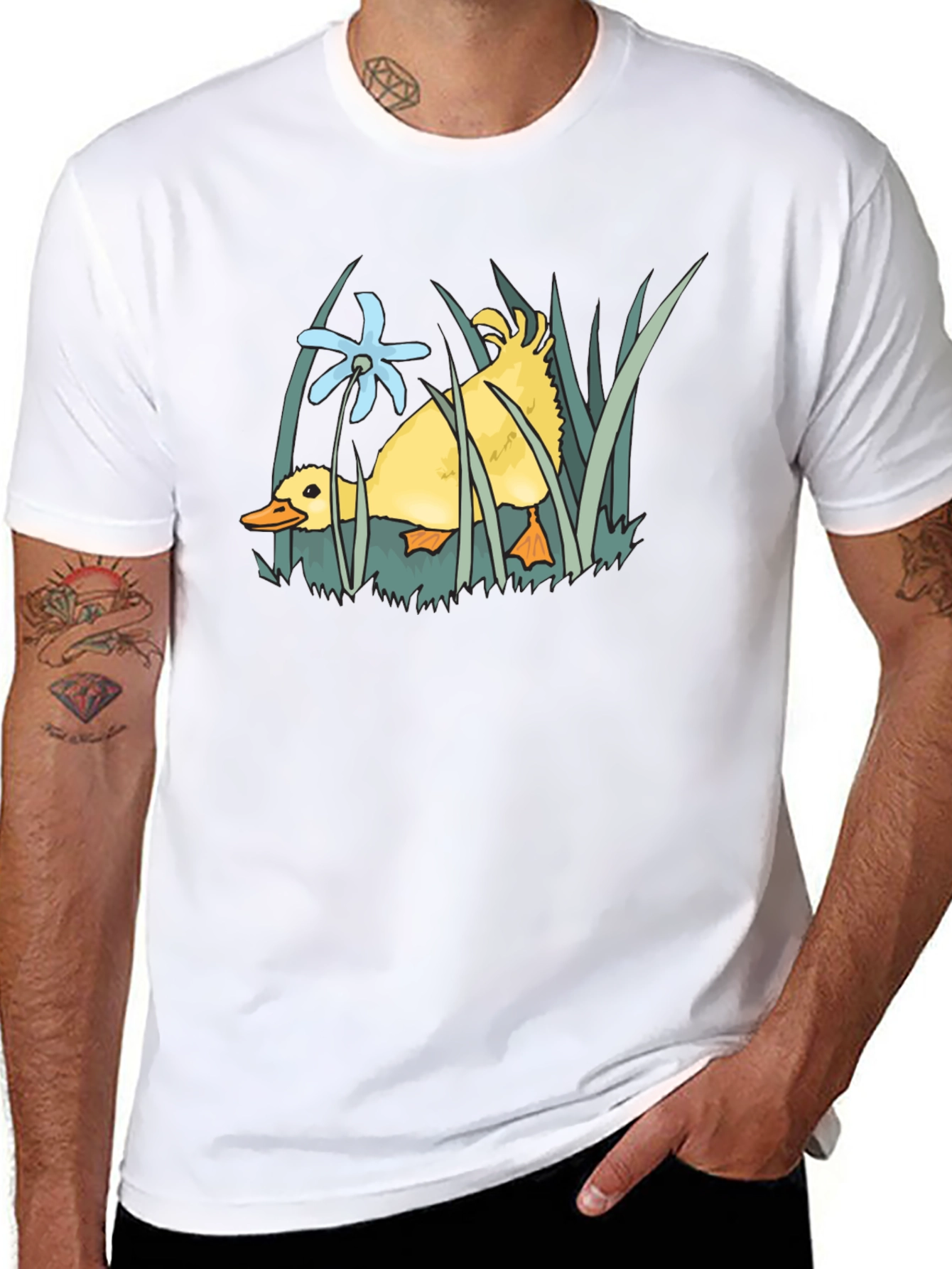 Cute Duckling Flower Graphic Tee