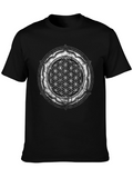 Mens Black T-Shirt with Flower of Life Design