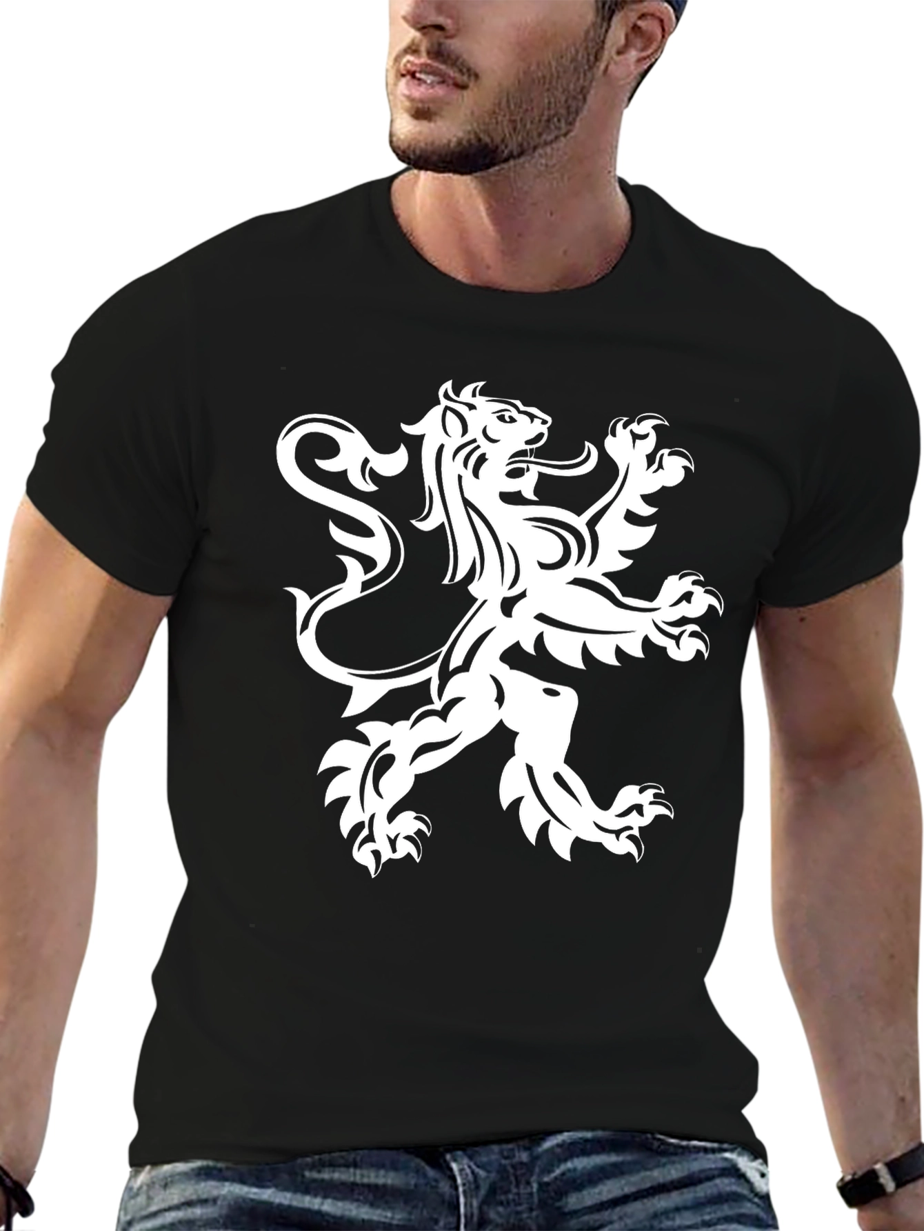 Black T-Shirt with White Lion Rampant Graphic