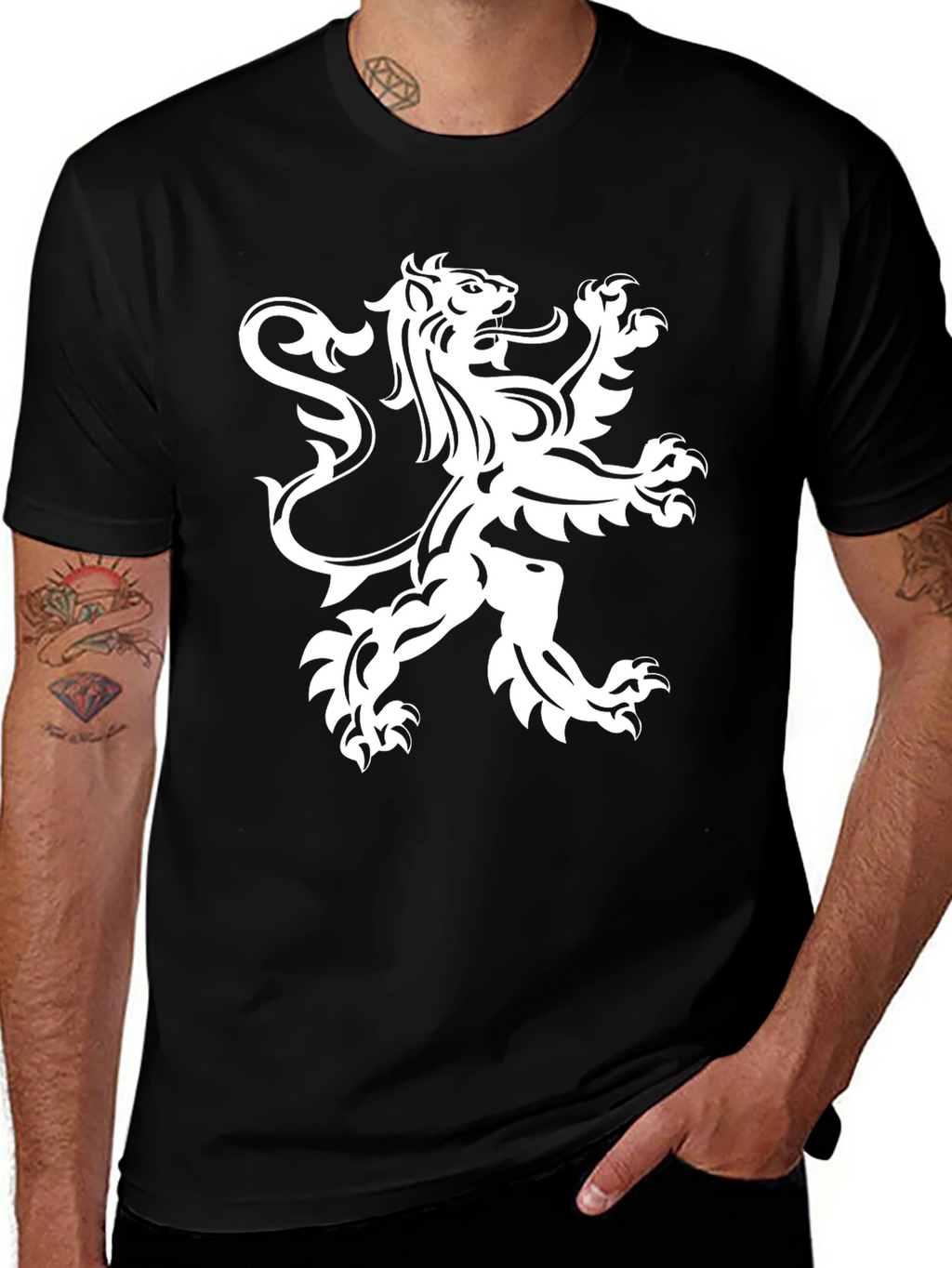 Black T-Shirt with White Lion Rampant Graphic