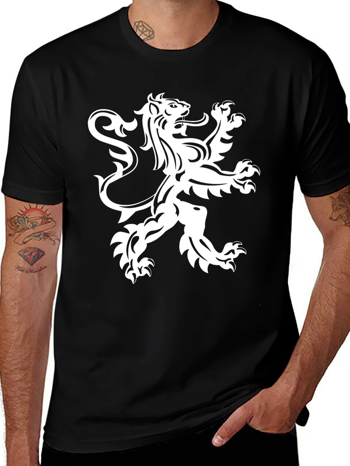 Black T-Shirt with White Lion Rampant Graphic