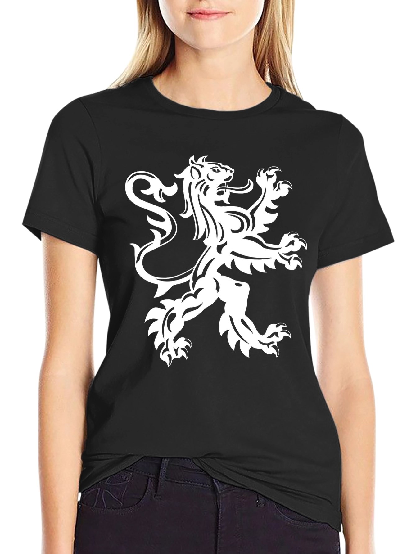 Black T-Shirt with White Lion Rampant Graphic