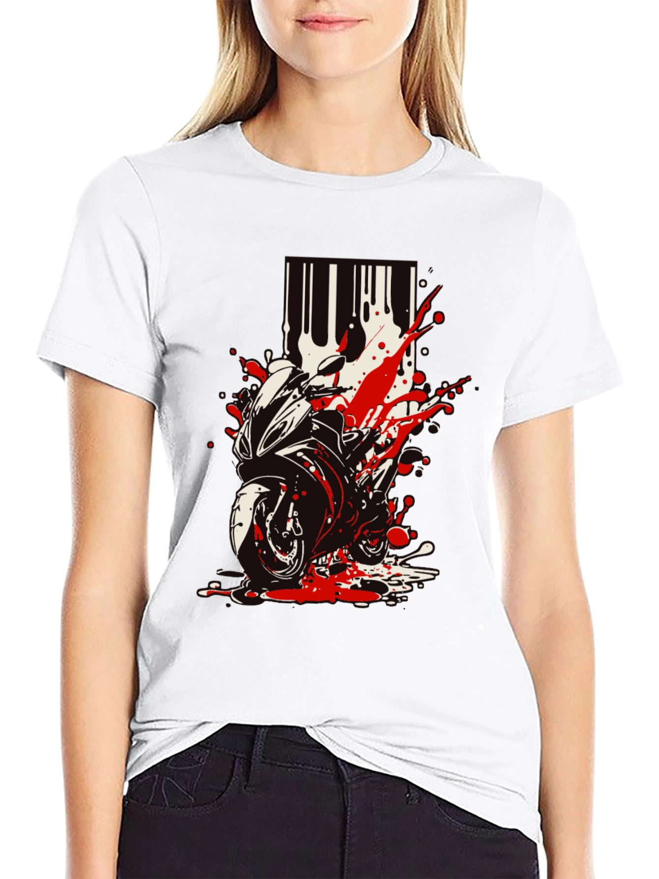 Motorcycle Splatter Graphic Tee - Black