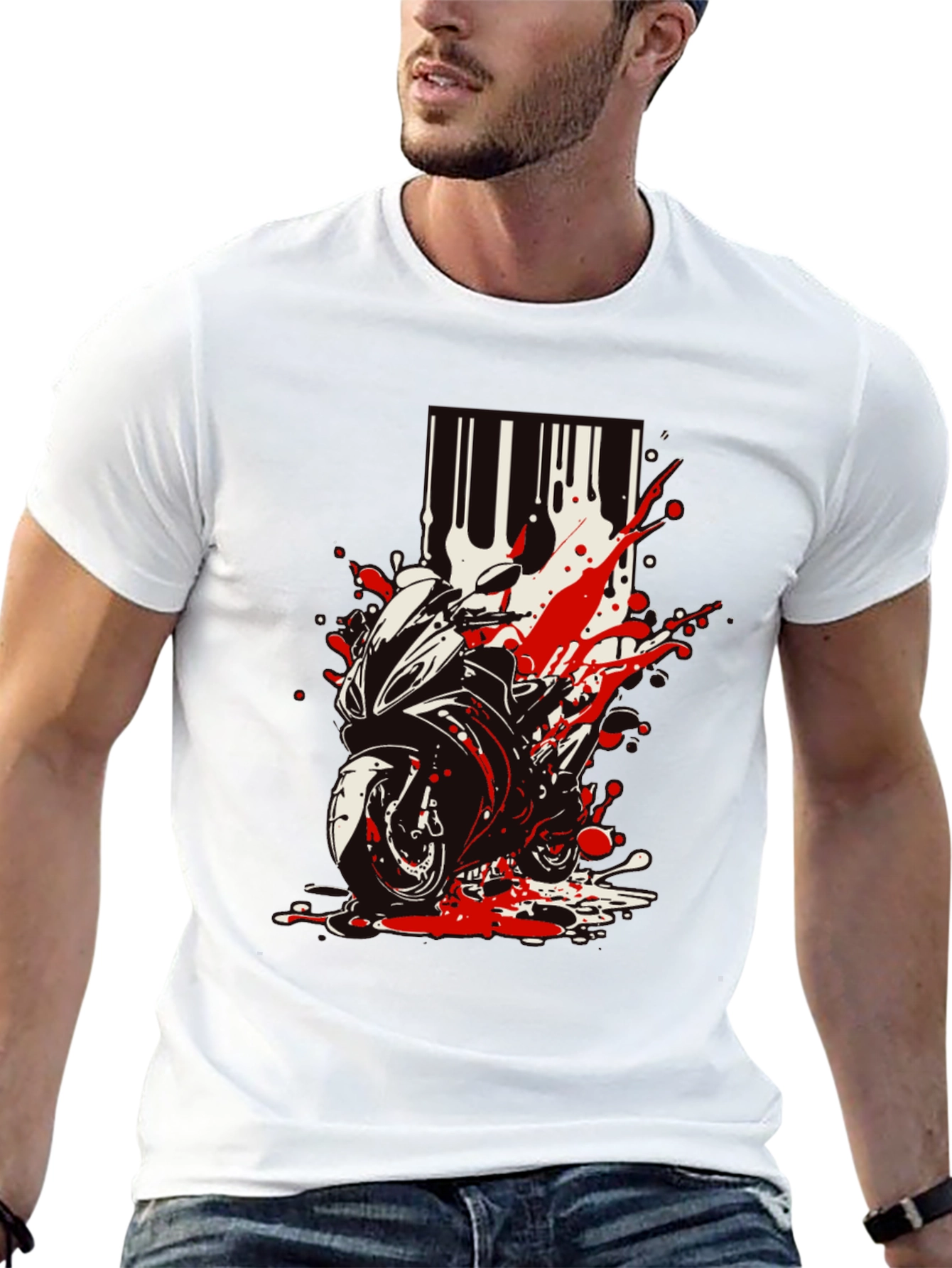 Motorcycle Splatter Graphic Tee - Black