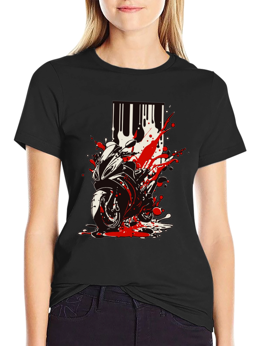 Motorcycle Splatter Graphic Tee - Black