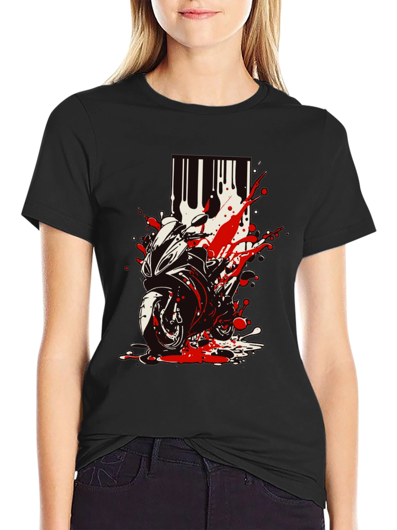 Motorcycle Splatter Graphic Tee - Black