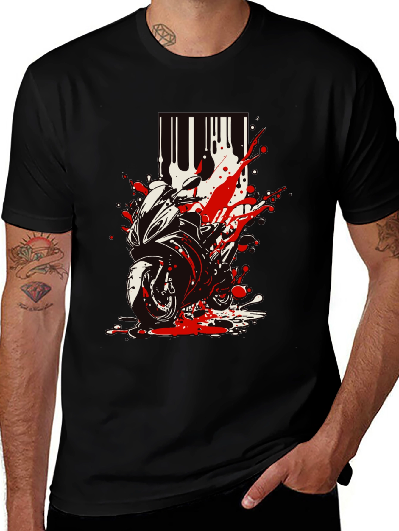 Motorcycle Splatter Graphic Tee - Black