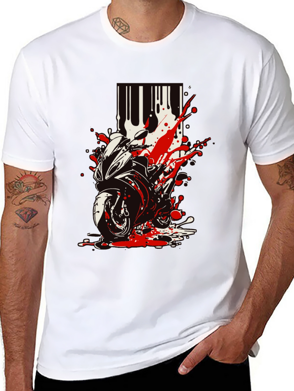 Motorcycle Splatter Graphic Tee - Black