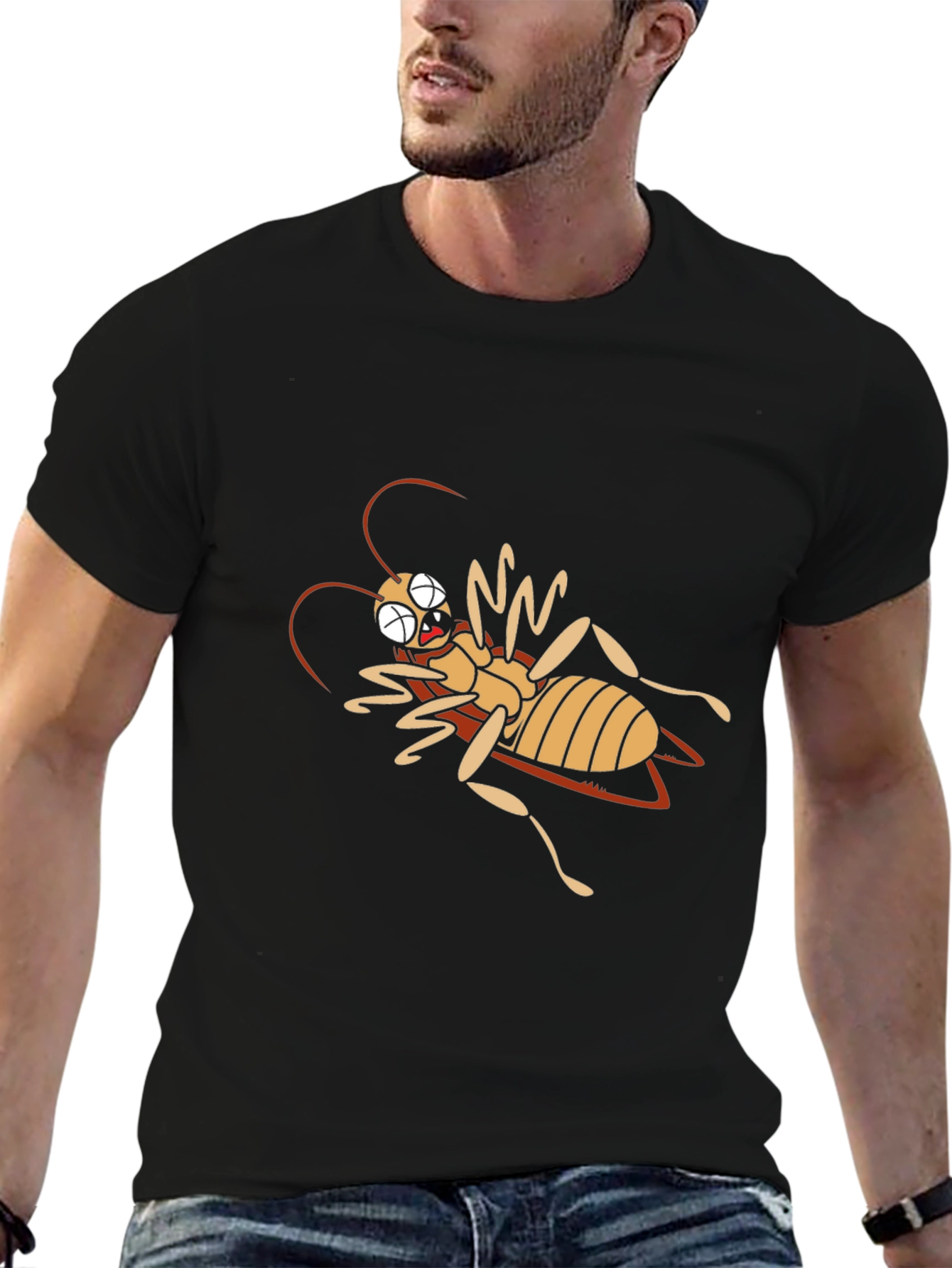 Cartoon Cockroach Black T-Shirt