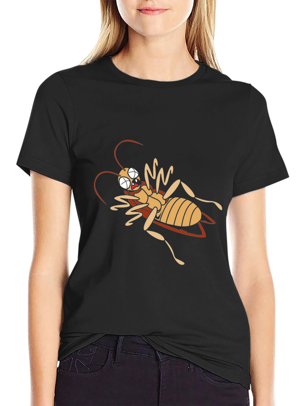 Cartoon Cockroach Black T-Shirt