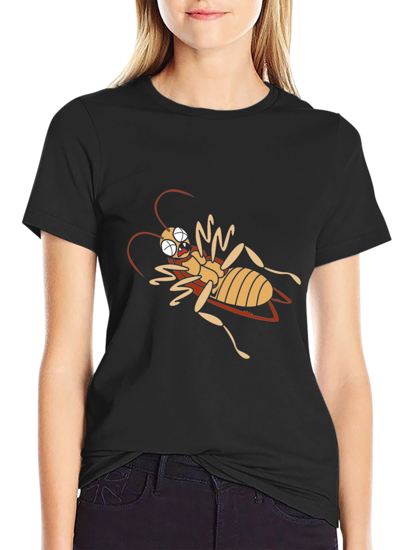Cartoon Cockroach Black T-Shirt