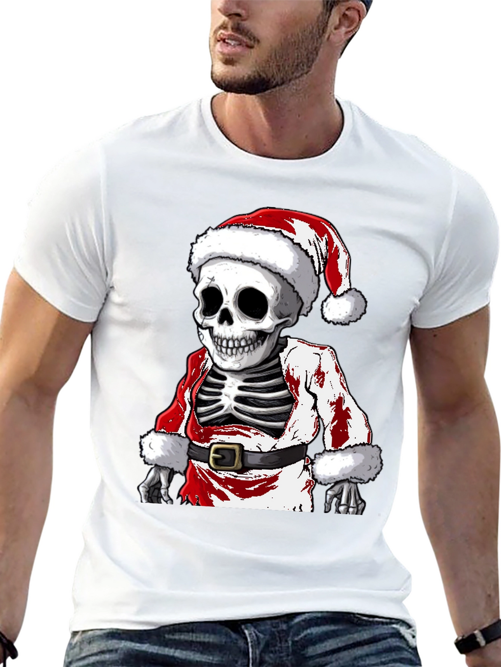 Skeleton Santa Graphic Tee - Holiday Spooky T-Shirt