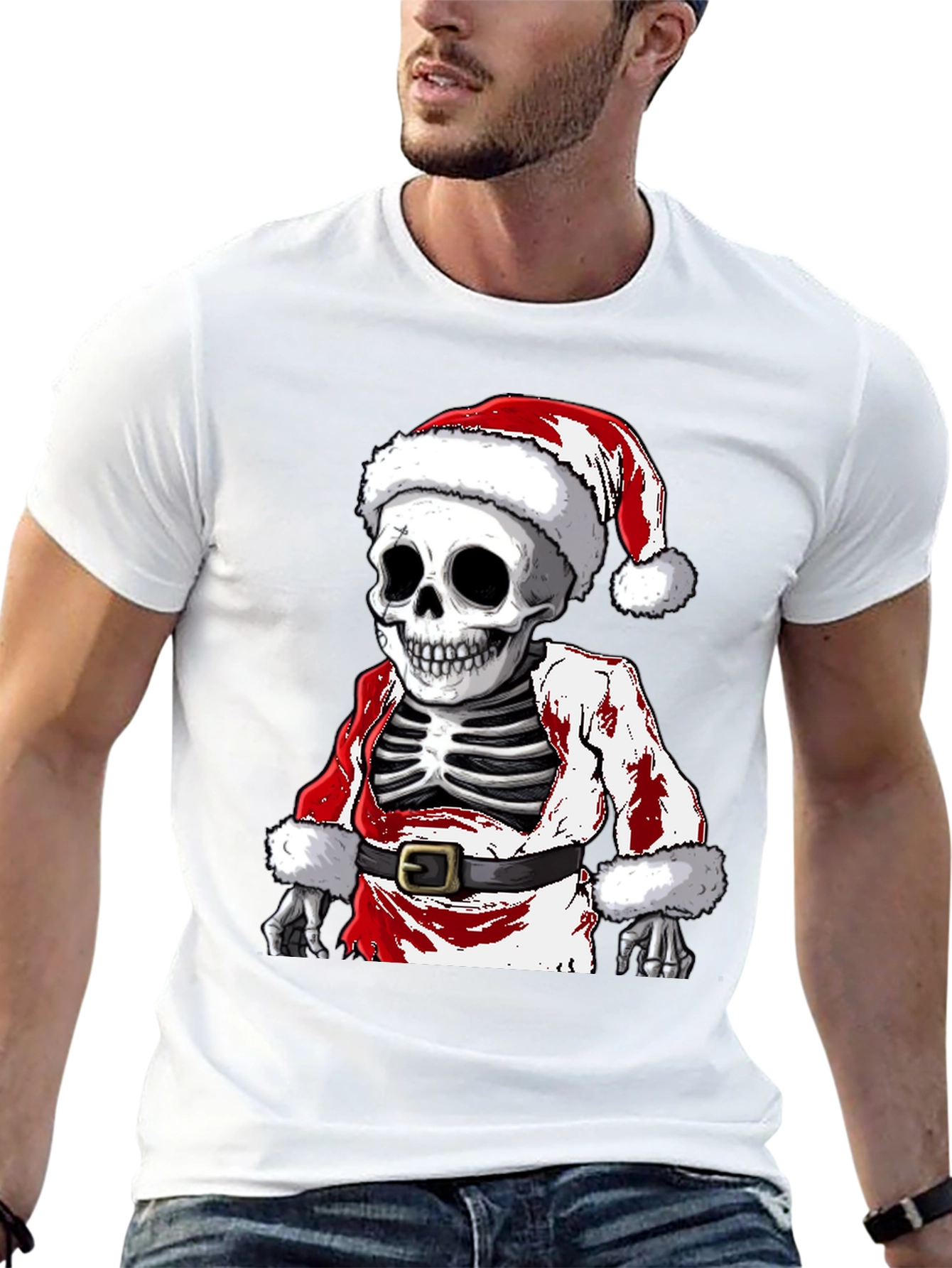 Skeleton Santa Graphic Tee - Holiday Spooky T-Shirt